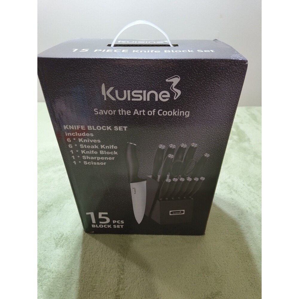 Kuisine Kitchen Chef Knife Block Set Stainless Steel Sharp Knife Set Black 15pcs - Picture 4 of 4
